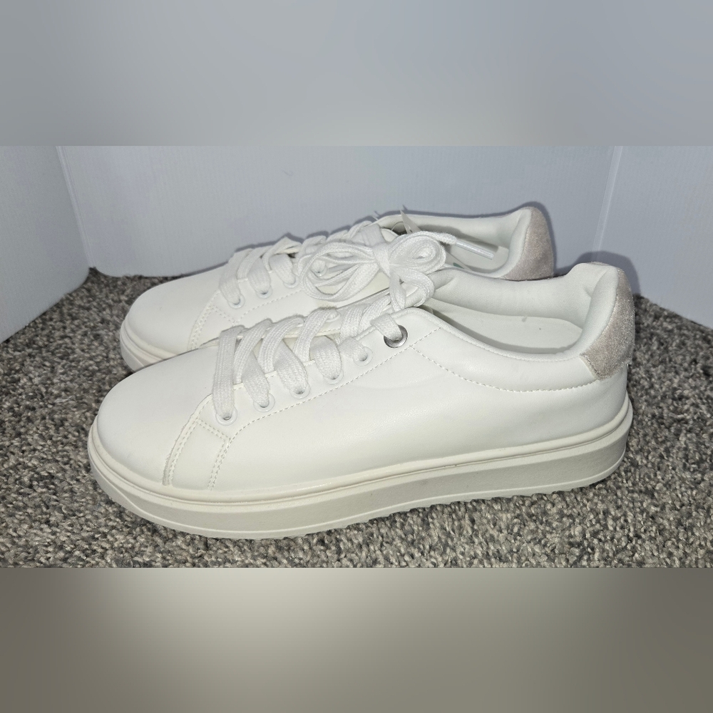 a new day White Platform Lace-Up Sneakers with Light Gray Heel